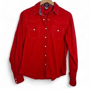 Rockies Women’s M Y2K Red Corduroy Long Sleeve Snap Button Down Shirt Western